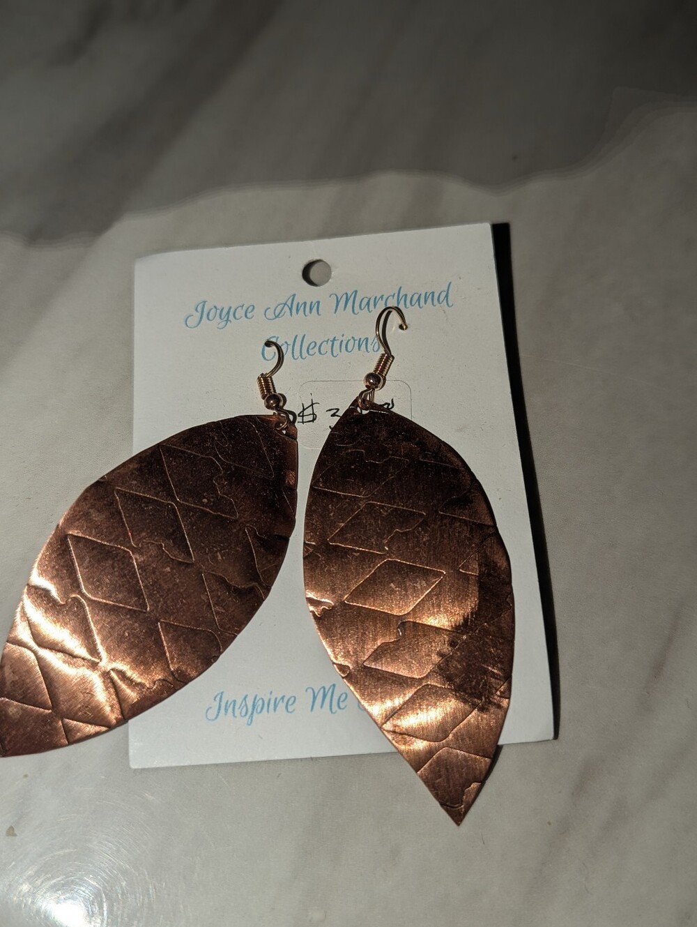Joyce Ann Marchand Collections Large Minnow Copper Leaf Dangle Earrings Artisan